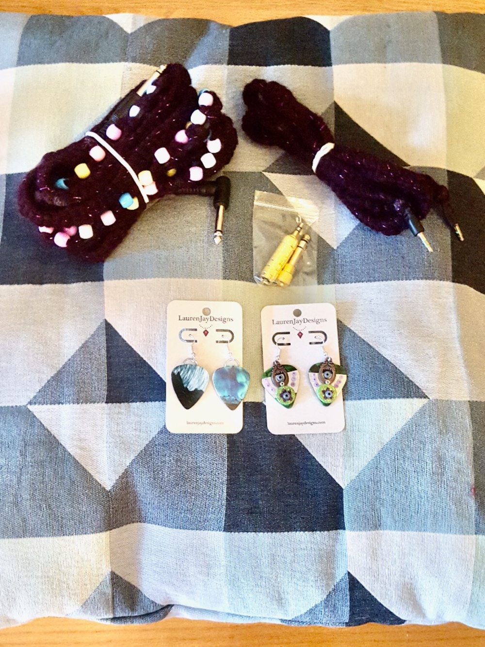 Electric Guitar Cable, Stereo Adapter, Audio Cable & Guitar Pick Earrings